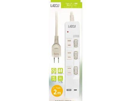 Lazos 電源タップ 2m AC×3 USB×2 Type-C対応 [L-PSAC3-2] For Discount